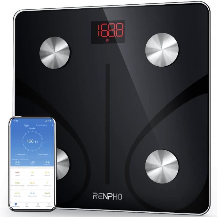 RENPHO Balance Pese Personne, Balance Connectée Bluetooth Pèse Personne Impédancemètre, Balance Impedancemetre avec 13 Données Corpo