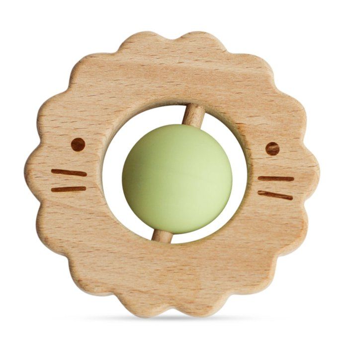 Jouet de dentition en bois et silicone Vert environ 9 cm de diamètre