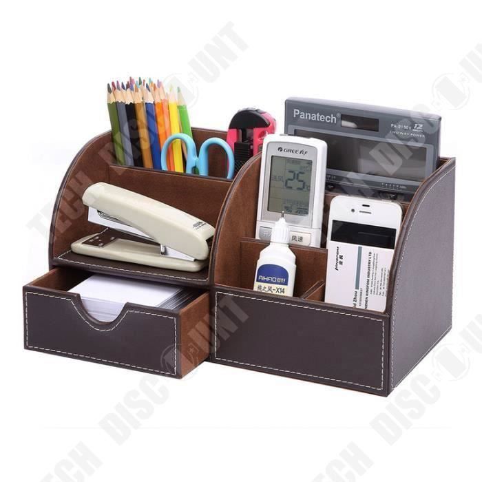 TD® Organisateur de bureau- Pot à crayon- 7 Compartiments PU Cuir- Collection Boîte de Rangement Papeterie Office