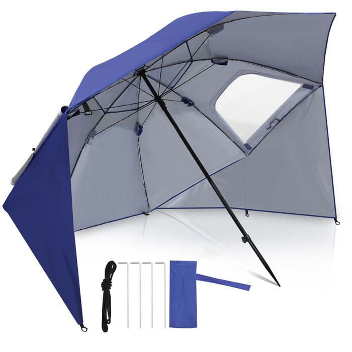 Lospitch Parasol de plage 210 cm anti-vent protection uv Portofino - Bleu PARASOL