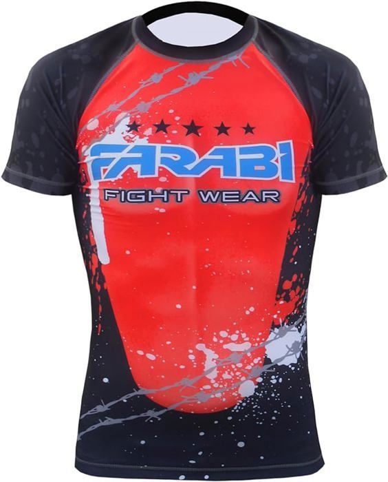 Farabi Sports Top de Compression - Rouge - Entrainement MMA Kick Boxing Gym Fitness, t-shirt de compression Taille M