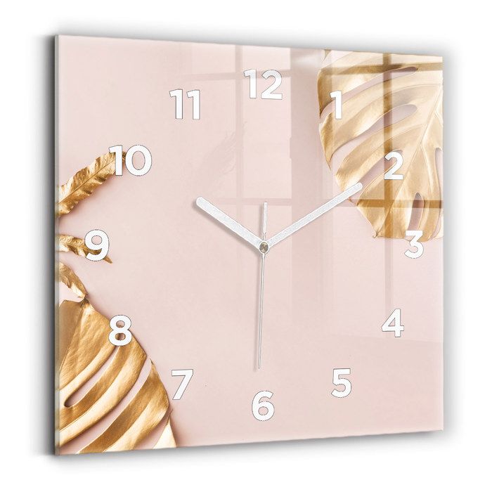 Horloge Murale Moderne En Verre Aquarelle Feuilles Vert 30x30 Cm Mouvement Quartz