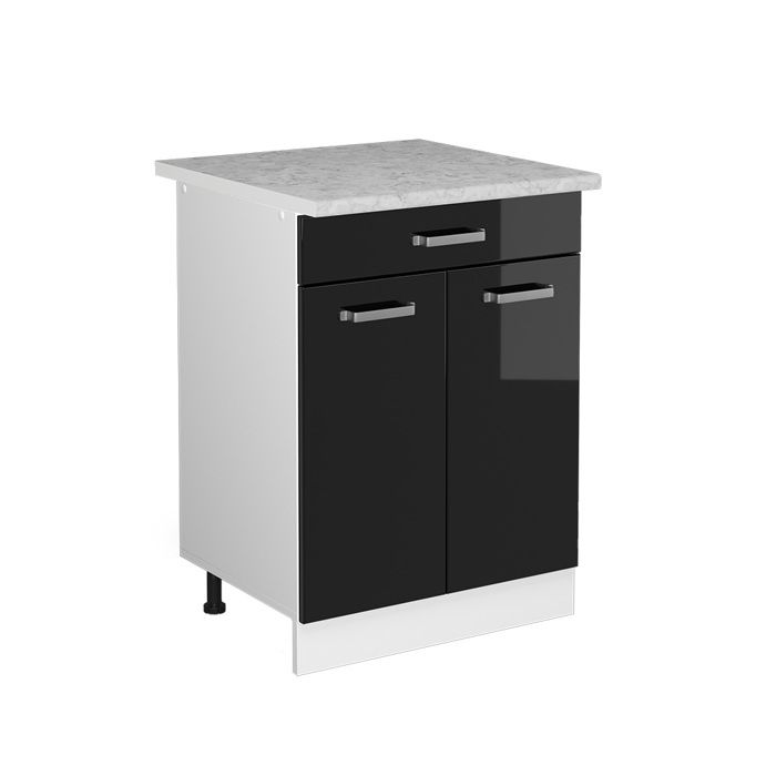 Meuble cuisine R-Line 60cm avec tiroir PT Marbre Noir Haute brillance/Blanc Vicco 41196