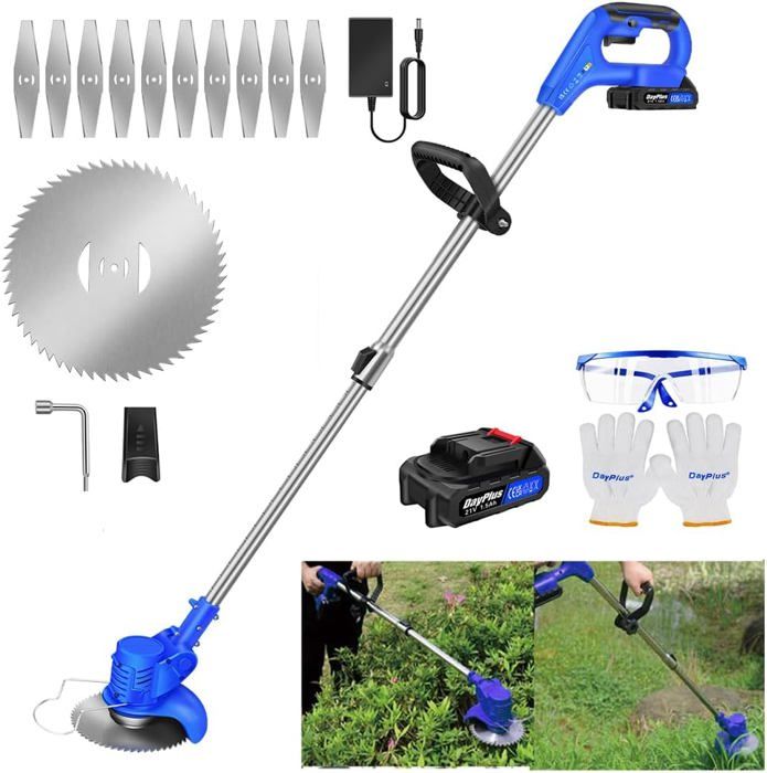 Débroussailleuse Sans Fil 21V - 3 Lames Incluses - Autonomie 2h - Puissance 800W - Pour Jardin & Pelouse
