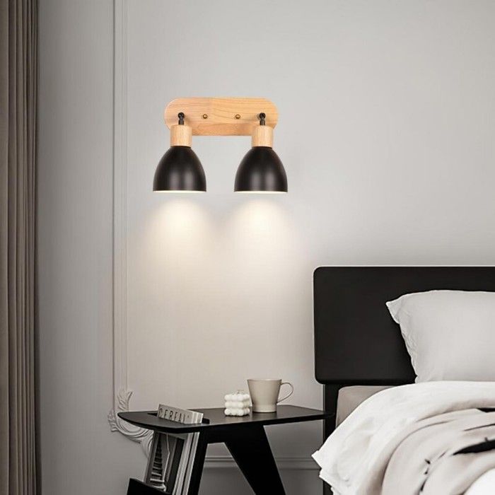 WOTTES 3pcs Applique Murale 2 têtes Industrielle Vintage Lampe en Bois Métal Noir Rétro E27 Luminaire pour Couloir Restaurant