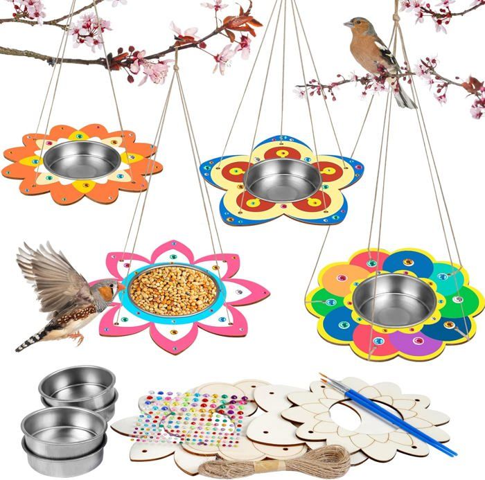 Lot De 4 Mangeoires à Oiseaux Suspendues Vertes – En Plastique Recyclable, Facile à Installer, Pour Jardin Et Cour