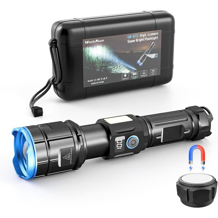 Lampe Torche LED Ultra Puissante Rechargeable 100000 Lumens Lampe de Poche Flashlight 7 Modes DéClairage IPX6 éTanche pour Camping