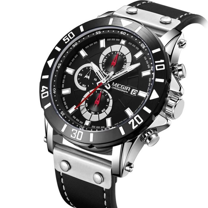 Montre Homme MEGIR Luxe Chronographe Date Montre-Bracelet Sport Bracelet En