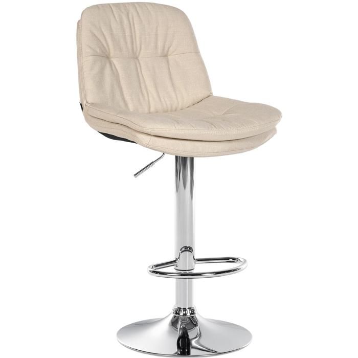 Tabouret chaise haute x1 pour cuisine et bar a assise moelleuse en tissu creme cadre en metal chrome 10_0005697