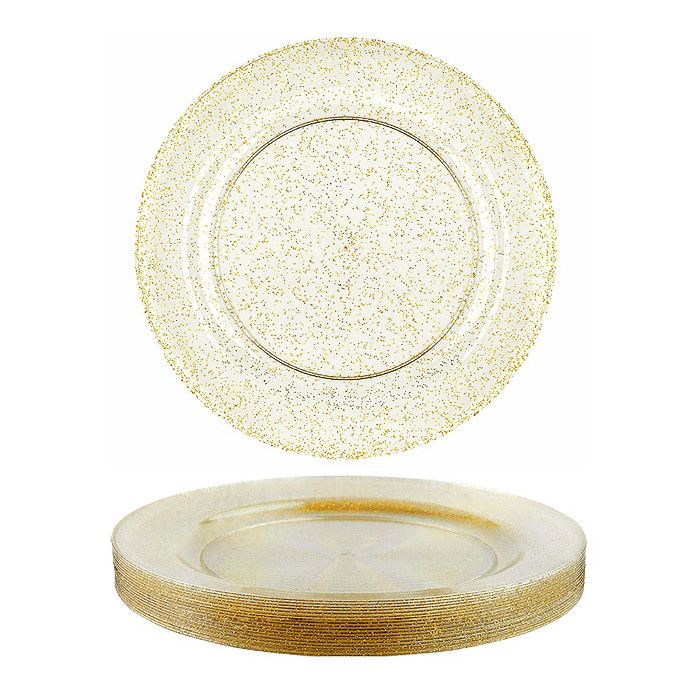 Grandes Assiettes Rondes Pailletées Dorées 23cm x6