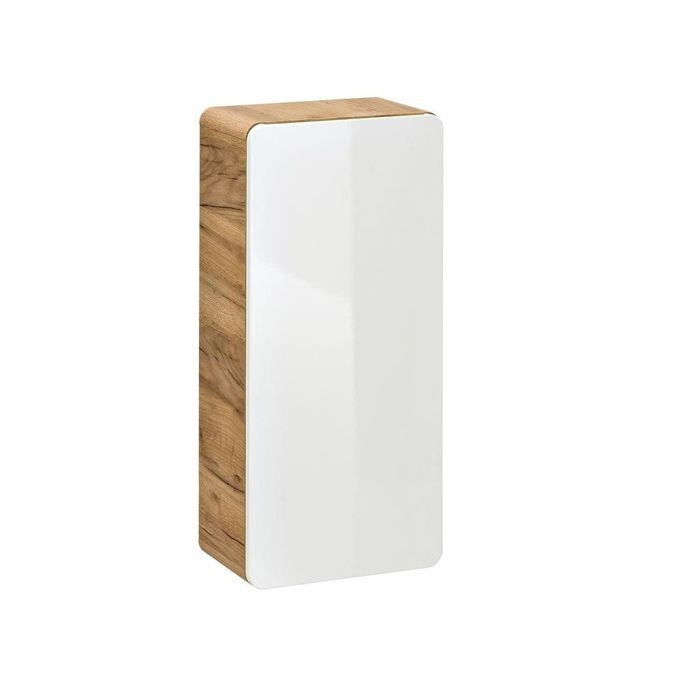 Caisson meuble haut de salle de bain - OTITEC - Chêne artisanal doré - Blanc brillant - 35x75x22 cm - 2 compartiments