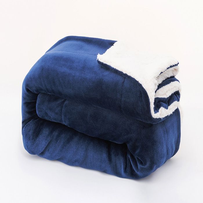 Plaid en flanelle peluche - Réversible pour toute la famille canapé lit - 130 x 160 cm - Bleu marine