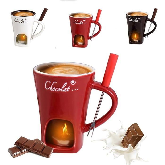 Tasse à fondue au chocolat service à fondue en céramique avec fourchette tasse à fondre le fromage Rouge multicolore MUG