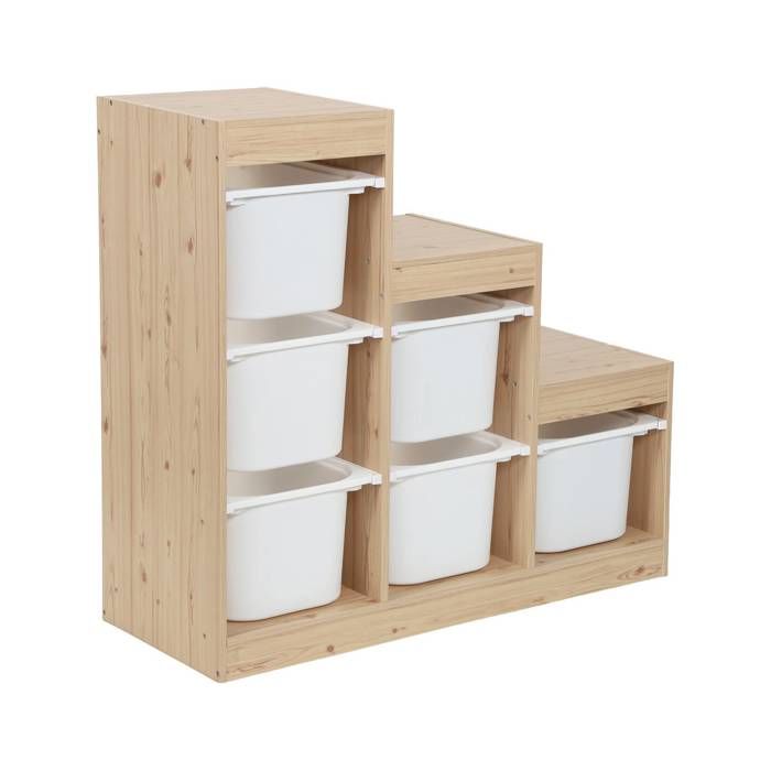 Meuble de rangement enfant escalier 6 bacs de rangement décor bois naturel - Sora Meuble de rangement enfant escalier 6 bacs de rangement décor bois naturel - Sora