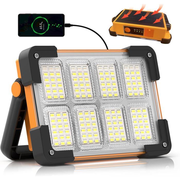 30W Projecteur LED RechargeableProjecteur LED Chantier Portable Solaire & Batterie Rechargeable4 Modes 5400mAh Lampe de Travail