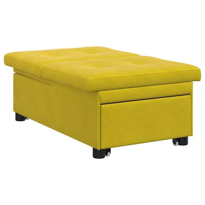 Canapé-lit convertible en velours - SOLOMOON - Jaune - 194x67x82 cm - Convertible - Velours doux - Cadre en contreplaqué