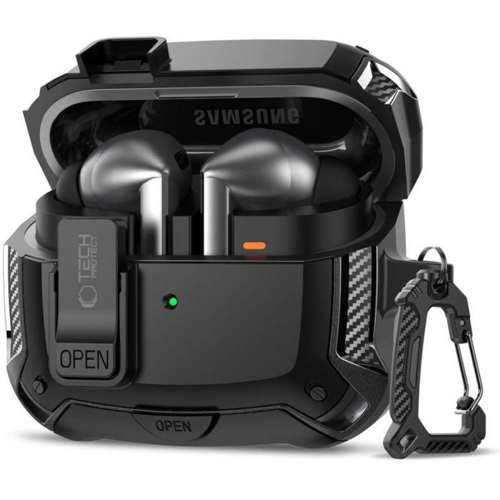Coque Tech-Protect CARBONOX MAGSAFE noir — Bumper étui pour Samsung Galaxy Buds 3 / 3 FE / 3 Pro