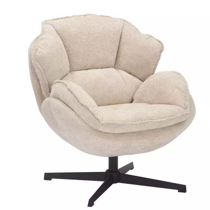 Fauteuil - Meubles&Design - Fauteuil moelleux pivotant à 360° en tissu et cuir beige TORNE Fauteuil - Meubles&Design - Fauteuil moelleux pivotant à 360° en tissu et cuir beige TORNE