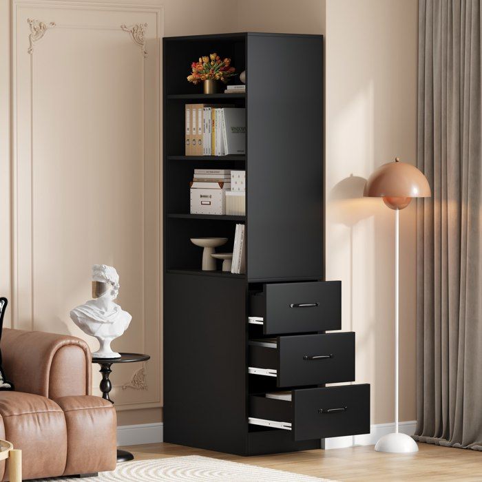 HOMVRA Bibliothèque 60x38x180 cm meuble de rangement avec 3 tiroirs et 2 étagères réglables noir