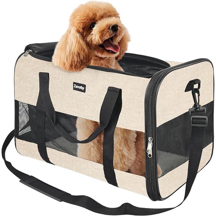 Sac transport chat chien respirant pliable caisse avec bandoulière réglable large beige BEIGE CAGE
