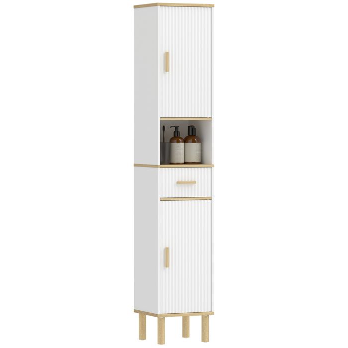 Meuble colonne salle de bain - HOMCOM - 2 portes tiroir compartiment ouvert et étagère réglable - bois - 315x297x1715cm - blanc