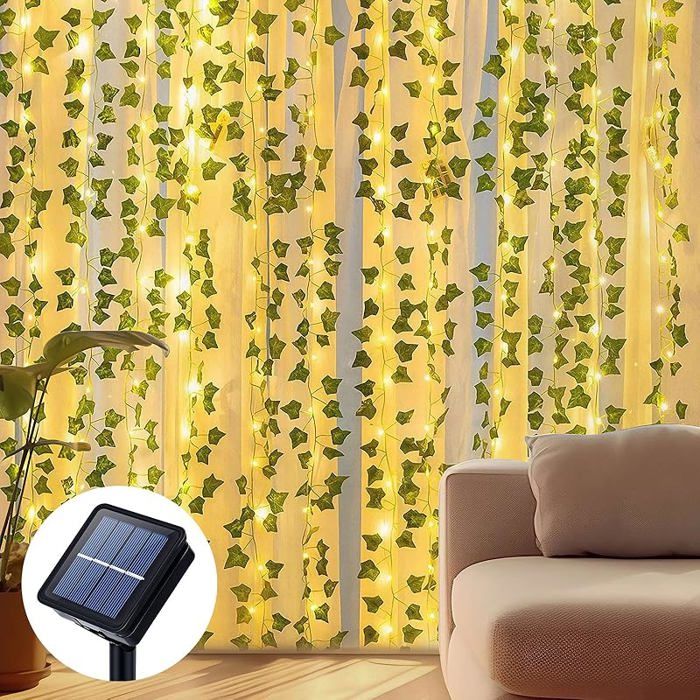 Guirlande lumineuse solaire Qoosea 12m 100LED 8 modes feuillage artificiel lierre GUIRLANDE LUMINEUSE DEXTERIEU