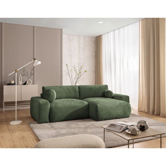 Constance - Canapé dangle réversible 4 places convertible avec coffre en velours texturé - Vert