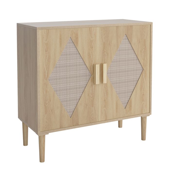Moderne en rotin 80x37x79 cm Buffet 2 portes & étagères ajustables Meuble de rangement salon salle à manger ou entrée