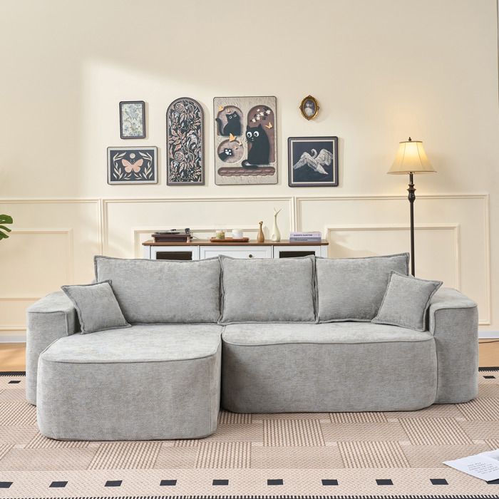 Canapé dangle convertible - KOMHTOM - Chaiselongue réversible - Chenille - Avec rangement - Gris Canapé dangle convertible - KOMHTOM - Chaiselongue réversible - Chenille - Avec rangement - Gris