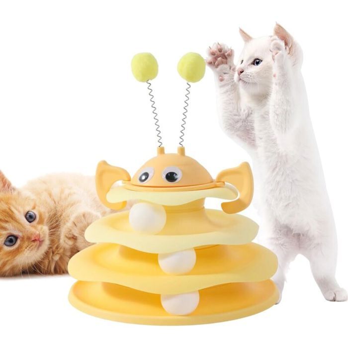 Tour à plateaux tournants 3 étages – Jeu multi-niveaux avec abeille volante – pour chat actif intérieur