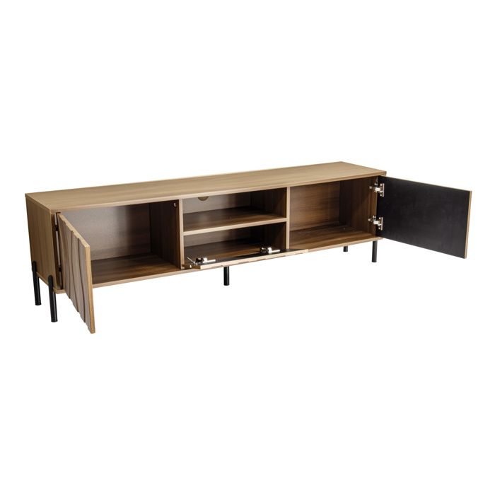 Meuble TV 160 cm en MDF – 3 portes ondulées décor bois naturel