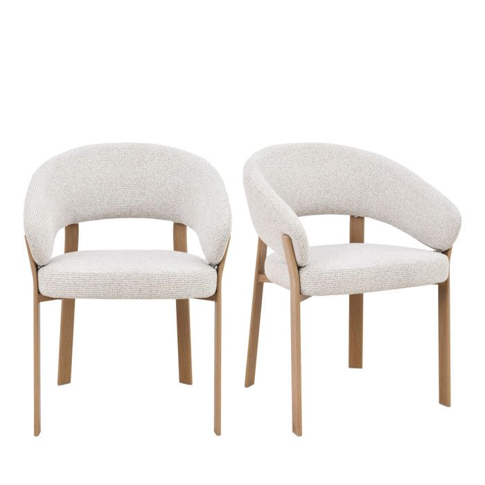 Embo - Lot de 2 fauteuils de table en tissu piètement effet bois clair - Beige chiné Embo - Lot de 2 fauteuils de table en tissu piètement effet bois clair - Beige chiné