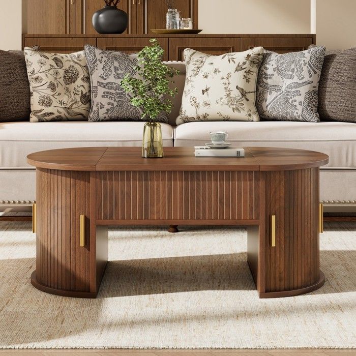 Table basse - MINIMAL - Plateau réglable - Rangement coulissant - Noyer 100x50x40 5 cm Table basse - MINIMAL - Plateau réglable - Rangement coulissant - Noyer 100x50x40 5 cm