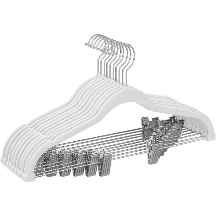 Lot de 10 cintres en velours avec pinces réglables 425 cm de long antidérapants gain de place pour jupes manteaux et robes