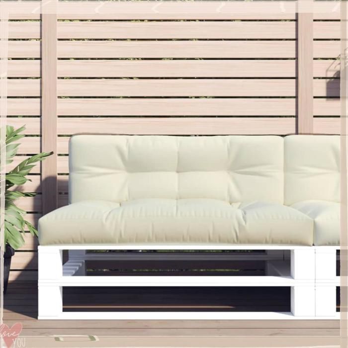 Coussin de palette - VINGVO - 120x40x12 cm - polyester résistant UV et eau - rembourrage fibres creuses - crème