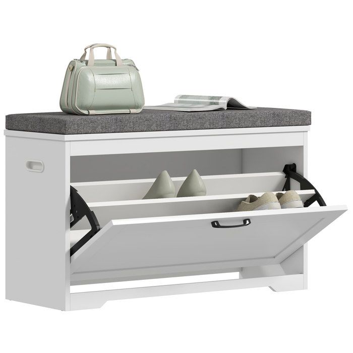 Banc à chaussures - HOMCOM - siège rembourré tiroir basculant et étagère réglable - bois - 80x30x50cm - blanc