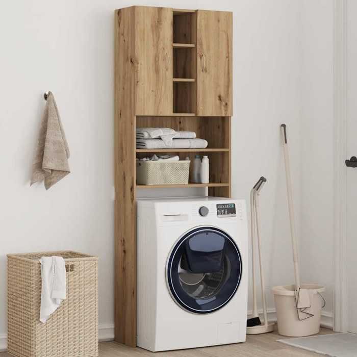 Meuble pour machine à laver - COCO - Colonne salle de bains - bois dingénierie - chêne artisanal - 4 compartiments - 64x255x190 Meuble pour machine à laver - COCO - Colonne salle de bains - bois dingénierie - chêne artisanal - 4 compartiments - 64x255x190