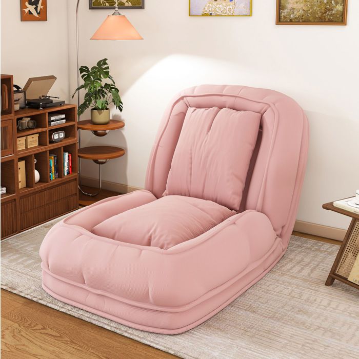 MEUBLIV Canapé convertible pliable modulable rose en tissu et métal 5 positions sans montage