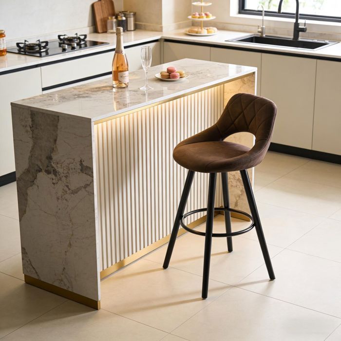 Tabouret de bar - WESTYLE - Multifonctionnel - Assise tissu - Pieds bois massif - Dossier ergonomique