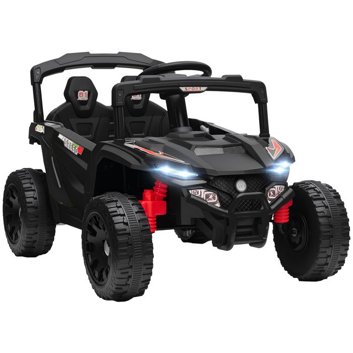 YWJ Voiture électrique pour enfants 12V avec 2 moteurs télécommande 2 4G suspension arrière phares musique noir