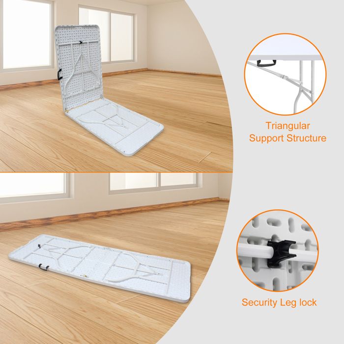 Table pliante - ZEVKOR - 244 x 76 x 73 6 cm - 8-10 personnes - Plateau plastique 4 cm - Structure acier