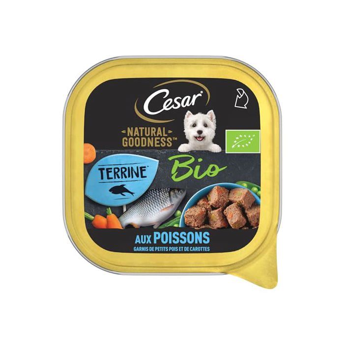 Nourriture humide pour chien - CESAR - Natural Goodness Bio Terrine - Poisson petits pois & carottes - Lot 16x100g Nourriture humide pour chien - CESAR - Natural Goodness Bio Terrine - Poisson petits pois & carottes - Lot 16x100g
