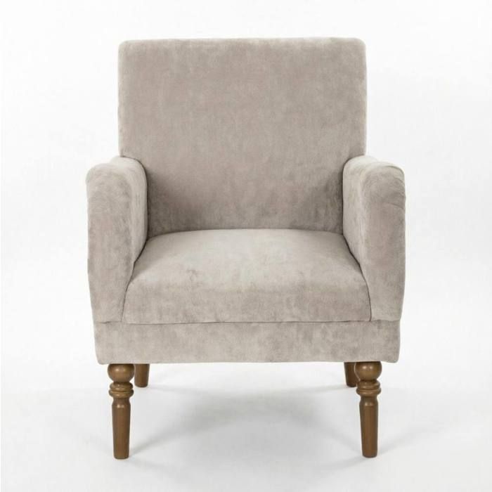 Fauteuil 1 place à dossier haut avec accoudoirs assise large en tissu gris pieds en bois de Hevea JOINERY
