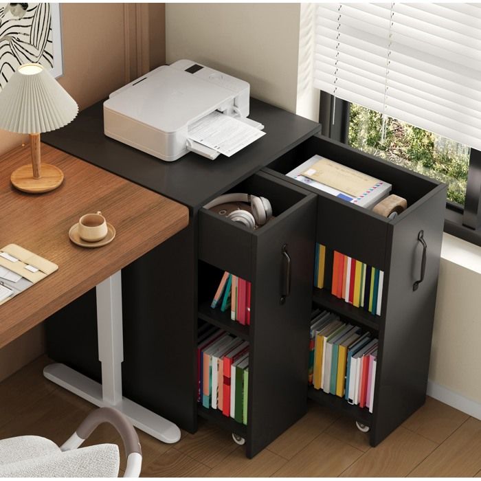 Bibliothèque mobile à roulettes meuble de rangement noir 52 x 50 x 75 cm modules latéraux réversibles FOLYNA