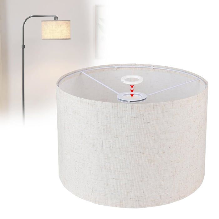 Abat-jour tambour cylindrique en lin Ø30 x H20 cm - douille E14/E27 - finition beige