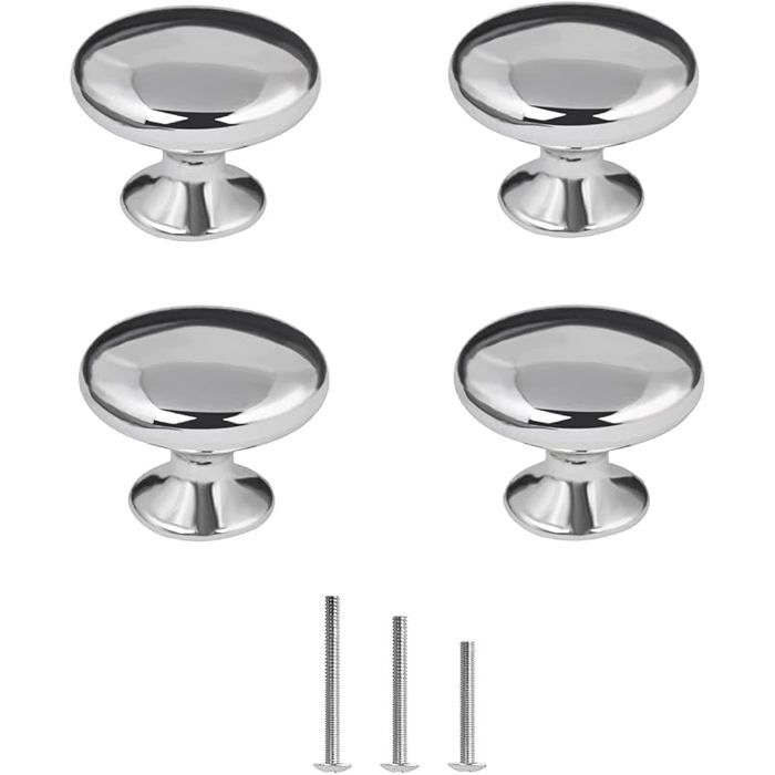 Lot de 4 poignées de porte rondes en chrome poli Argenté poignee armoire bouton de porte 30mm pour pcard tiroir 4pcs