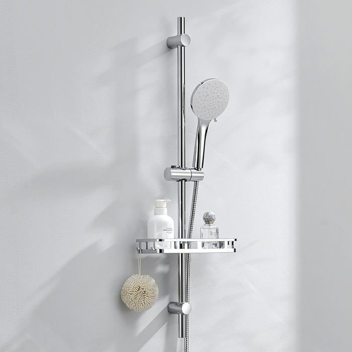 Auralum Colonne de douche sans robinet barre réglable 90 cm douchette 6 jets support 360° étagère chrome inox Auralum Colonne de douche sans robinet barre réglable 90 cm douchette 6 jets support 360° étagère chrome inox