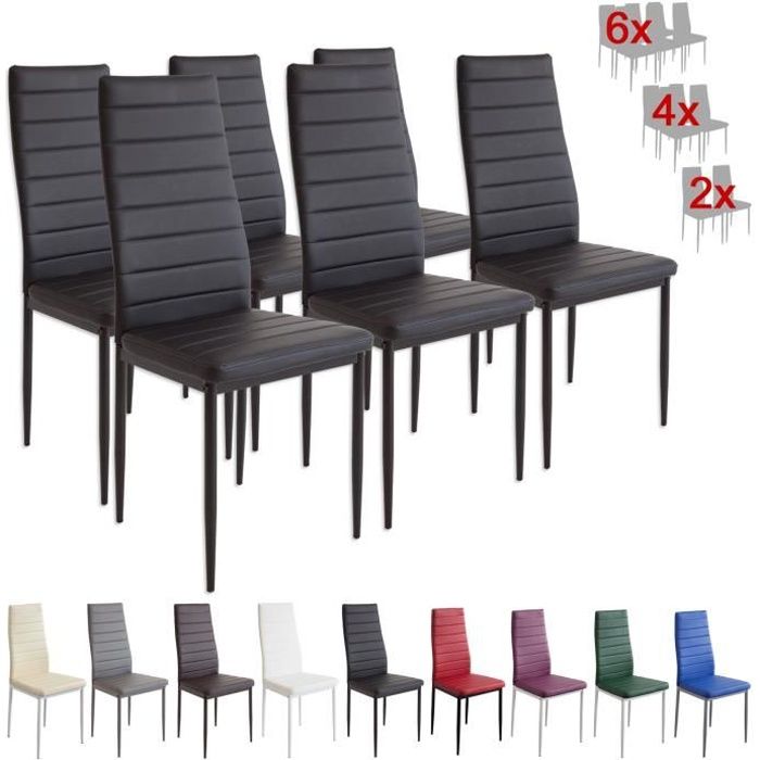 chaises de salle à manger - albatros - milano noir - lot de 6 - métal et simili cuir