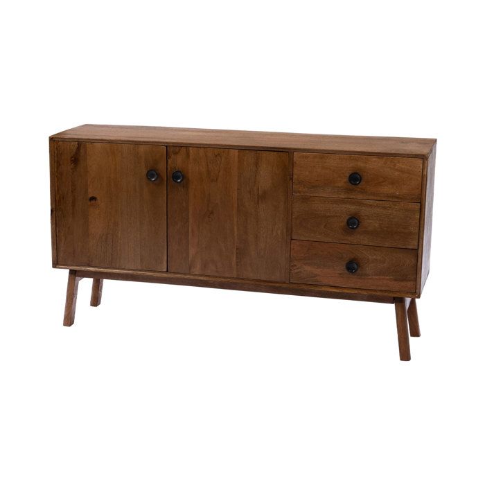 Buffet 2 portes et 3 tiroirs 150x40x80 cm en manguier marron