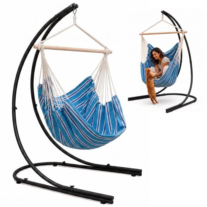 AMANKA Support Hamac 210cm avec Chaise Suspendu XXL Fauteuil Pivotant 360° SKU: 15989-012 AMANKA Support Hamac 210cm avec Chaise Suspendu XXL Fauteuil Pivotant 360° SKU: 15989-012